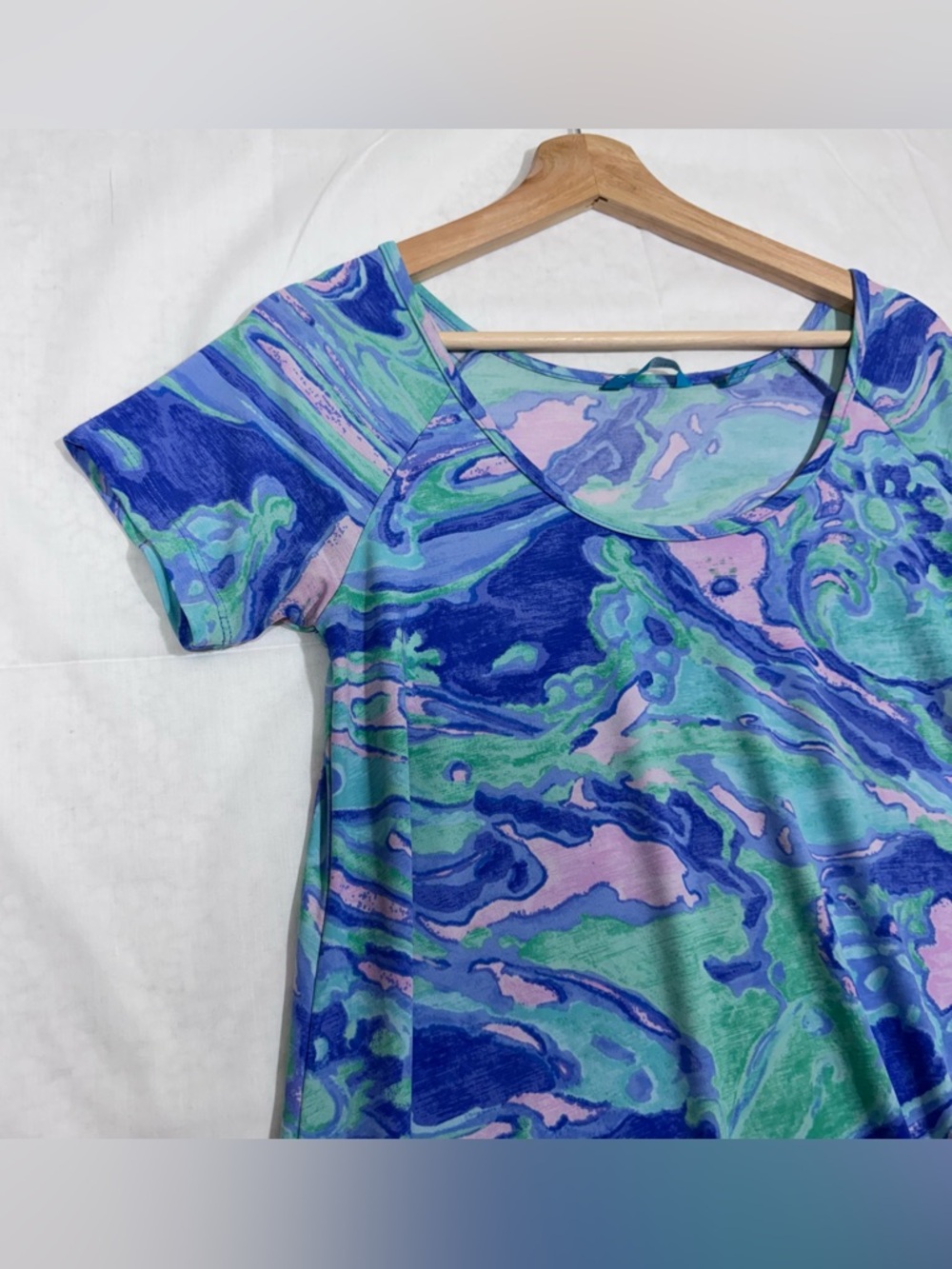 TORI RICHARD Honolulu Womens Marble Print A-line Tee Shirt Dress Size Small - Picture 2 of 5
